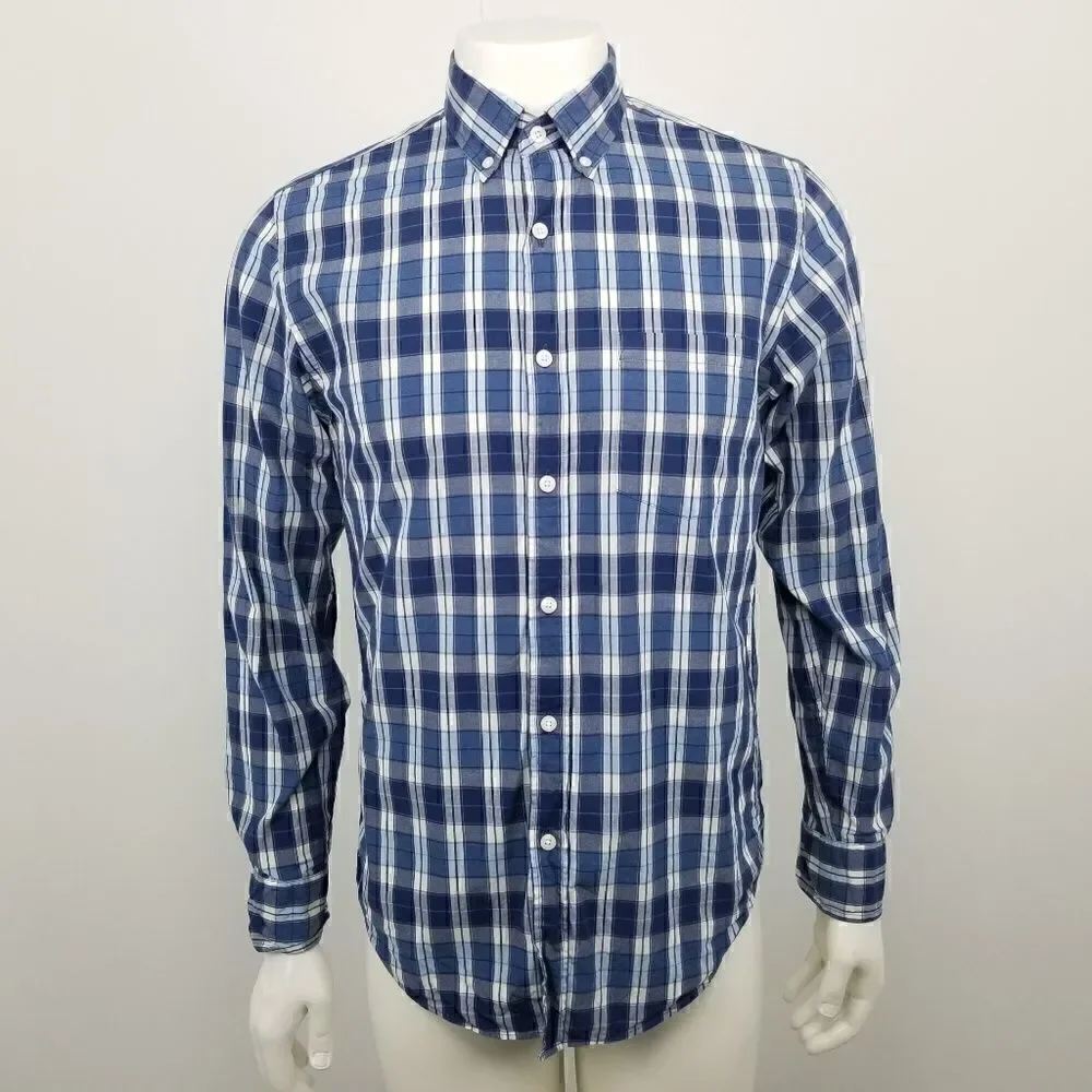 J. Crew mens Blue & White Washed Shirt in Multi Plaid Button Down Size Small